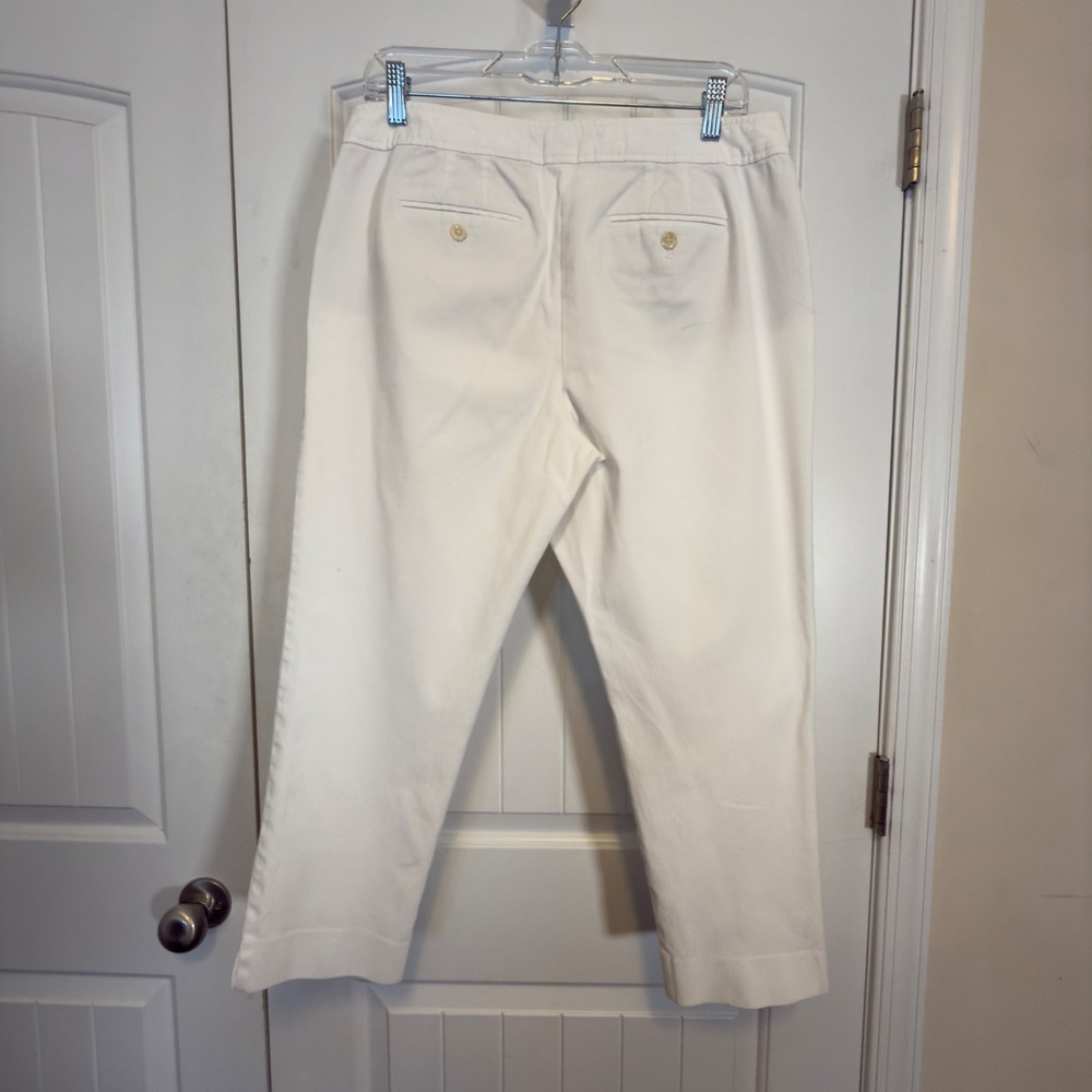 Talbots Hampshire Petites White Textured Ankle Pants 12P Cotton Blend Straight - Picture 3 of 10